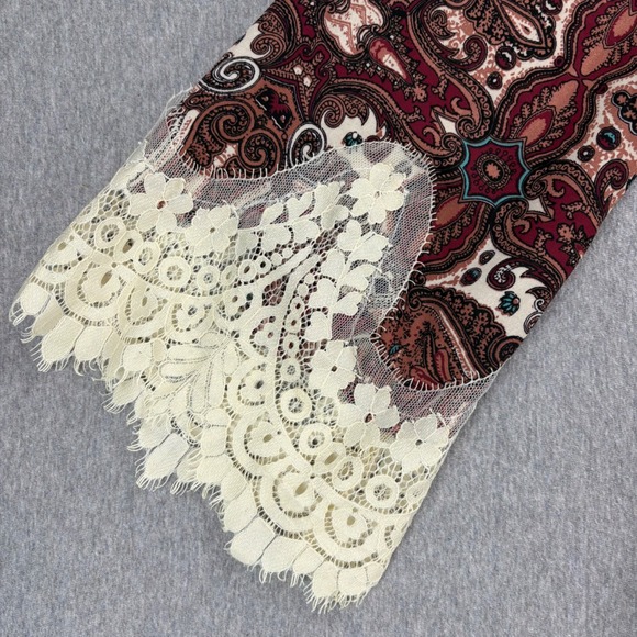 Blu Pepper Dress Womens M Burgundy Cream BOHO Vintage Lace Trim Bell Long Sleeve - Picture 5 of 14